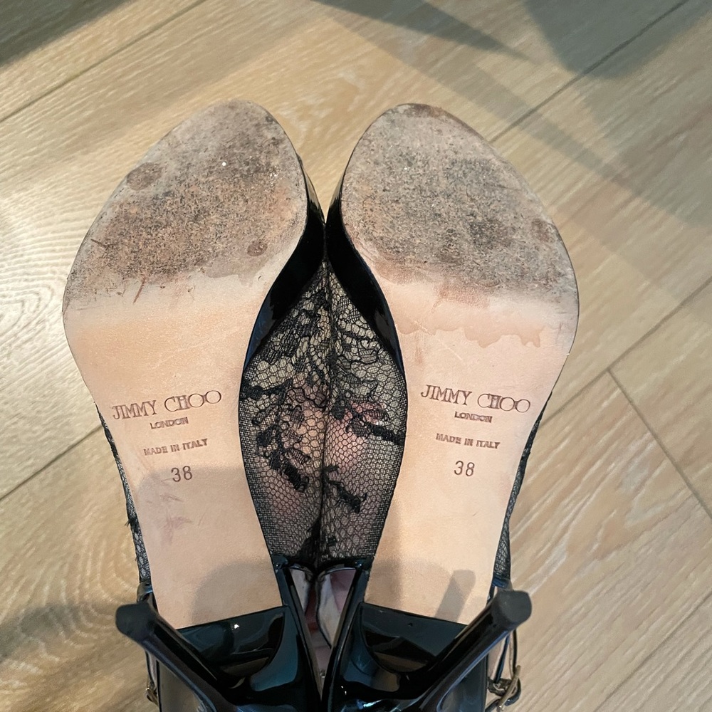 Jimmy Choo slingback peep toe black lace heel sz38 - Picture 5 of 9